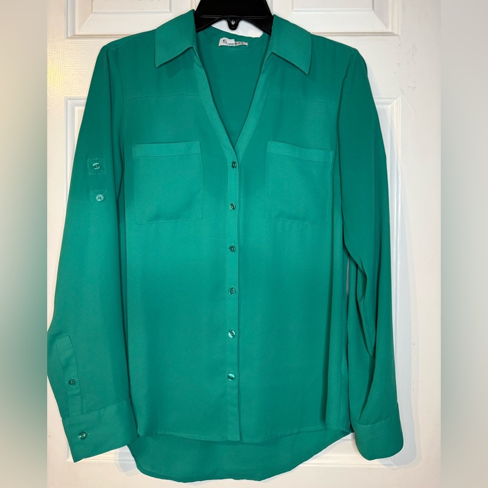 Express Portofino Green Women's Button-Down Shirt